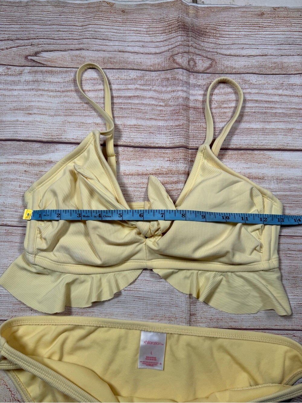 Butter Yellow Ruffle Ribbed Bikini Set with‎ Front Tie - Picture 5 of 8
